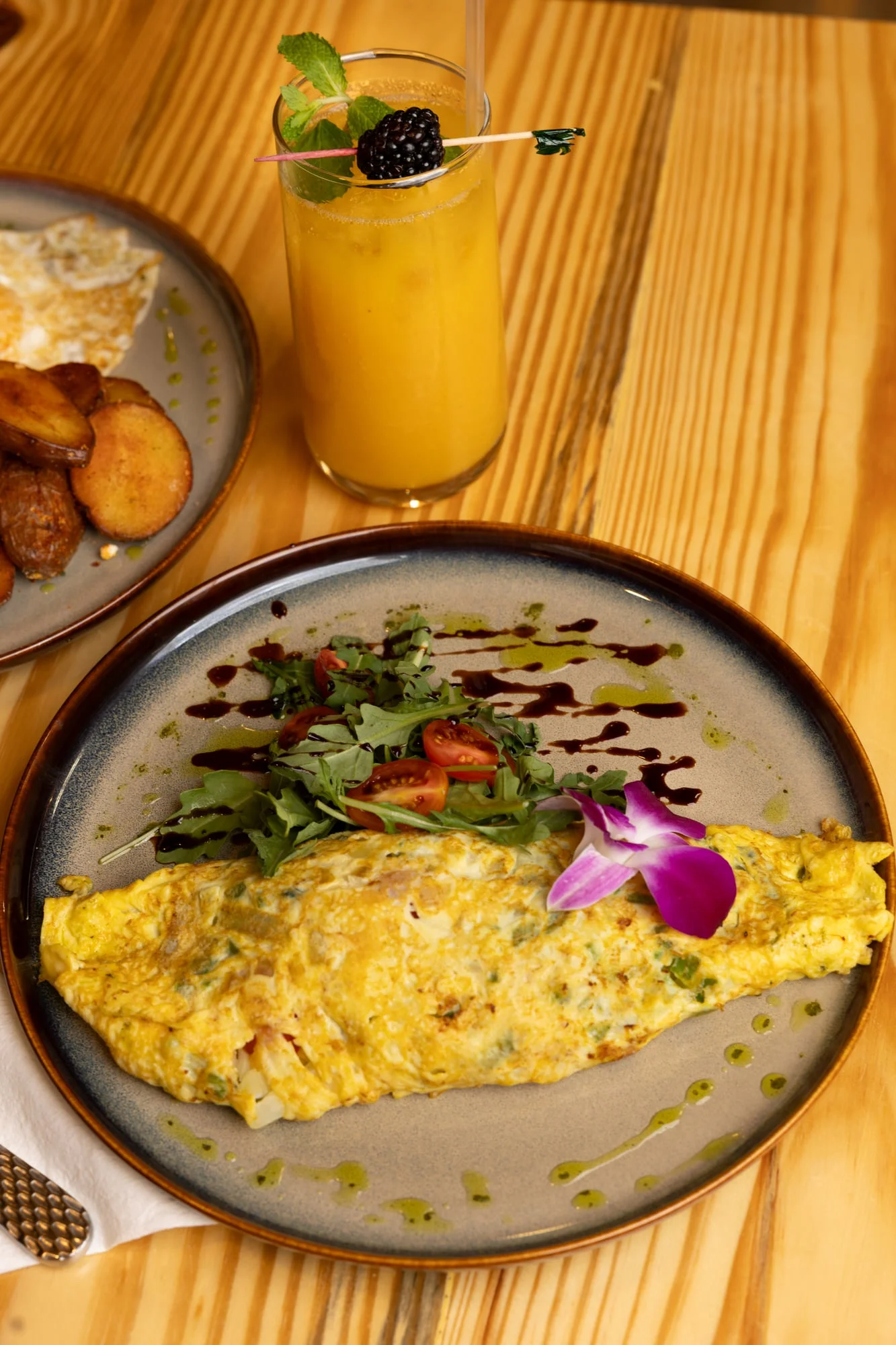 Rolled vegetable omelette with arugula at Sensaciones brunch
